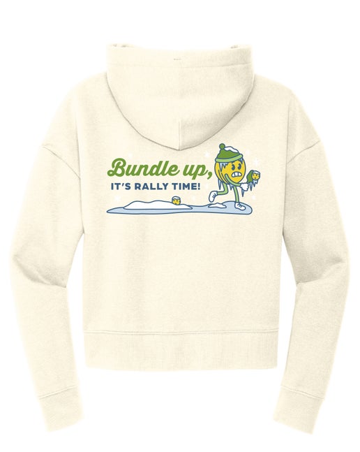 Winter Design: Women's Fleece Crop Hoodie - Light Heather Grey/Gardenia